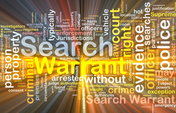Search Warrant Background Concept Wordcloud Glowing