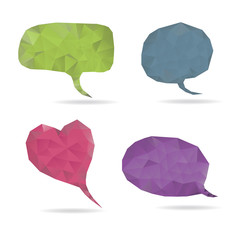 bubble speech and heart set low poly vector