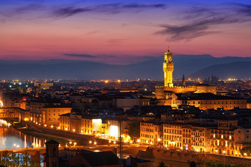 Fototapeta na wymiar view of Palazzo Vecchio in evening illumination, Florence
