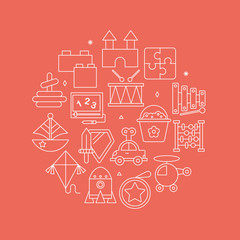 toy line icon circle set