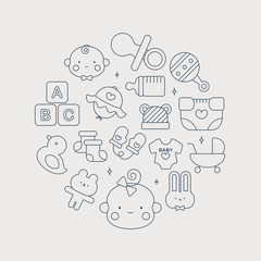 Baby line icon circle set