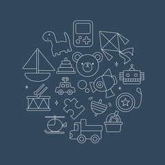 toy line icon circle set
