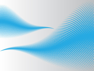 Two blue waves with halftone effect on silver background