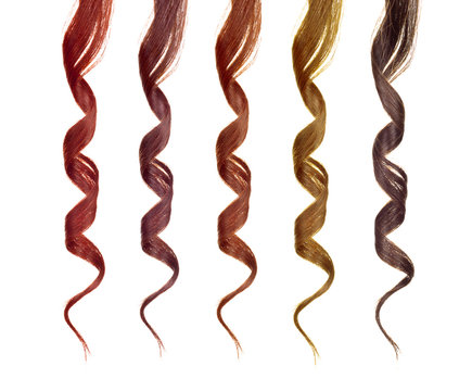 Colored Strands Of Hair Isolated On A White