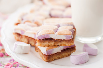 Marshmallow Jam Slices with a Glass of Milk