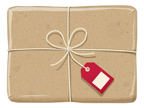 Parcel wrapped with a rough paper, tied up  with twine