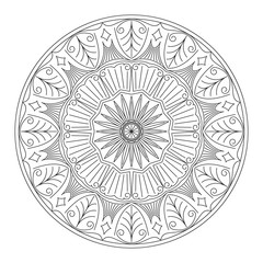 Abstract vector round lace design in mono line style - mandala,
