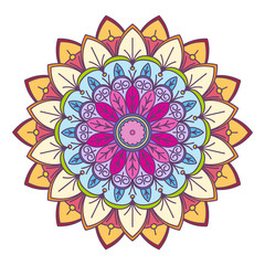 Abstract vector colorful round lace design in mono line style -