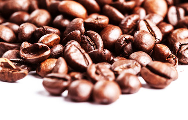 Roasted Coffee Beans background texture isolated on white backgr