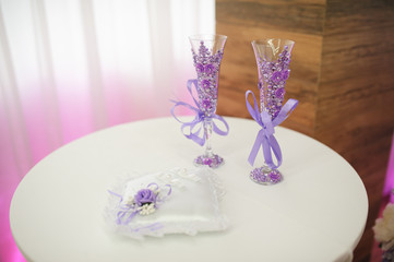 wedding decor glass at restaurant with all beauty and flowers