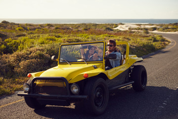 Couple enjoying on a road trip