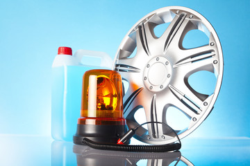 car alloy wheel with orange road light