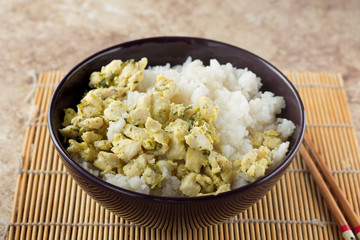 Bowl with rice and chicken
