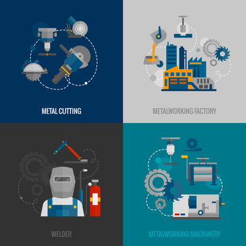 Metalworking factory 4 flat icons