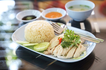 steamed chicken with rice , khao mun kai