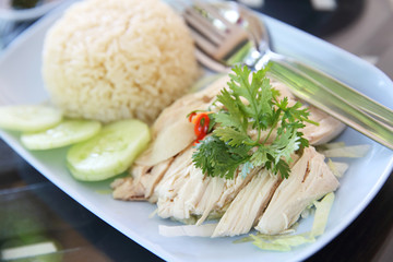 steamed chicken with rice , khao mun kai