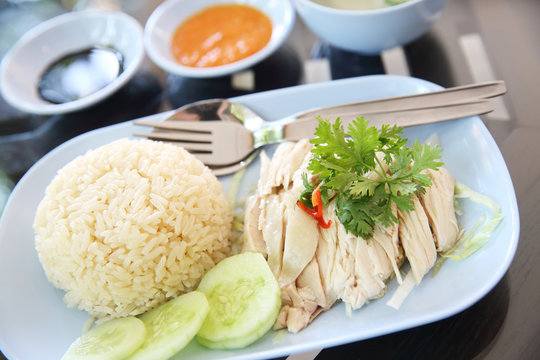 steamed chicken with rice , khao mun kai
