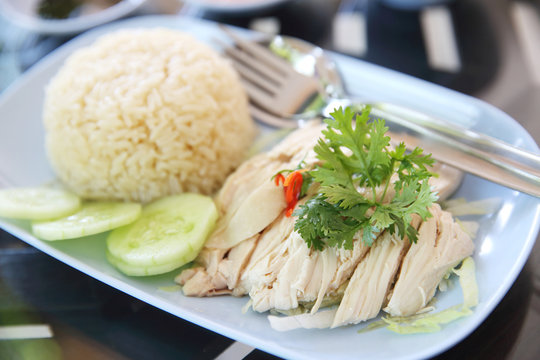 steamed chicken with rice , khao mun kai