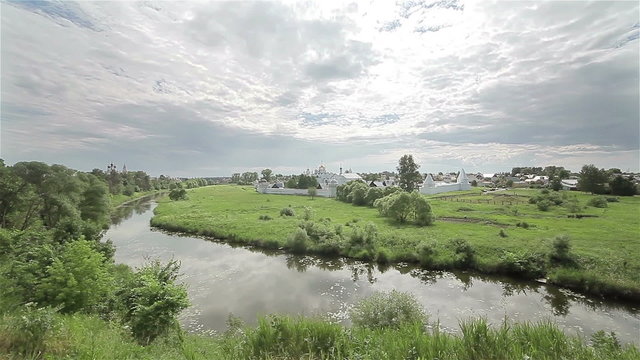 Walk along the river in Suzdal. Summer landscape