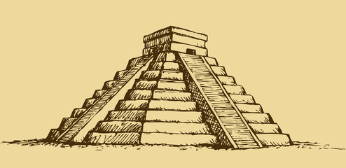 Vector illustration with Mayan pyramids in Mexico