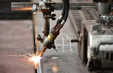 LPG cutting with sparks close up