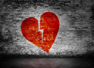 Shape of broken heart on brick wall - 80785315
