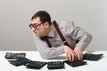 Humorous portrait of a crazy accountant