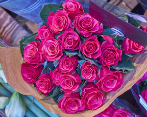 vibrant red roses bouquet closeup