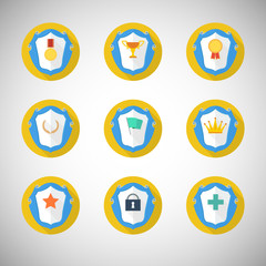 Trophy and awards icons in flat design style