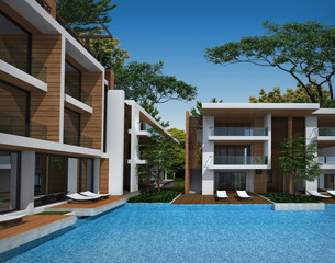 3D rendering of tropical house exterior