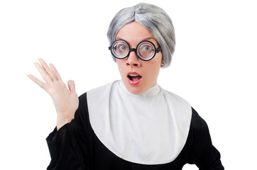 Comic nun isolated on white