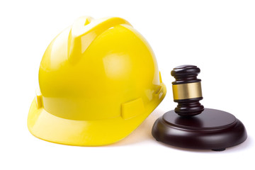 judge hammer and worker helmet