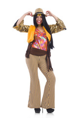 Girl in colourful latino dress isolated on white