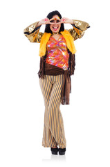 Girl in colourful latino dress isolated on white