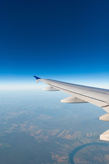 Airplane wing out of window