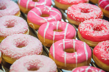 Sweet donuts arranged at display