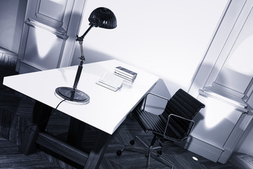 Study interior with a desk and anglepoise lamp