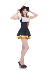 Girl in bavarian costume isolated on white