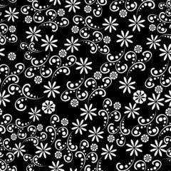 Seamless pattern with black and white flowers