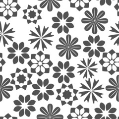 Seamless pattern with black and white flowers