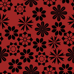 Seamless pattern with black and white flowers