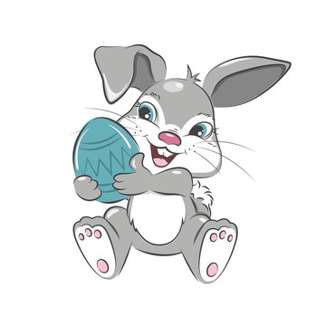 Cute Easter bunny with Easter egg. Isolated.