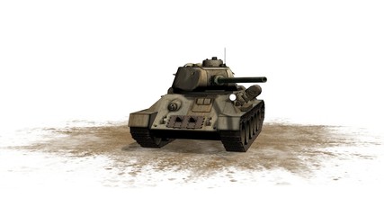 T34 russian Battle Tank on white background