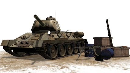 T34 russian Battle Tank with munitions boxes and weapons