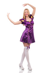 Pretty woman in purple suede dress