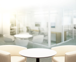 Wood Table Of Blur Background in Office