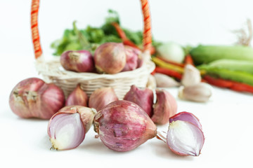 onion with vegetable in white background, isolated