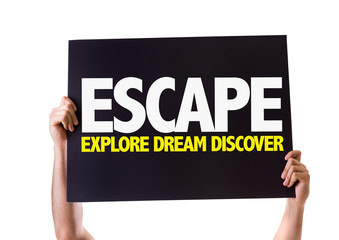 Escape Explore Dream Discover card isolated on white