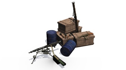 weapons arsenal boxes, machine gun hand grenade