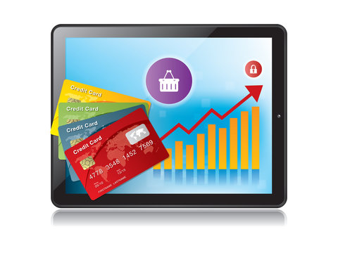Digital tablet and growth chart with a credit card
